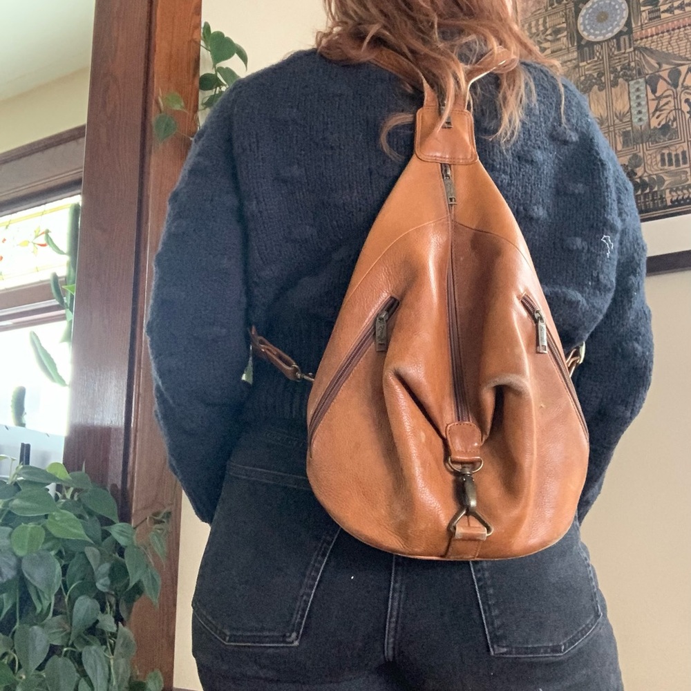 Leather Convertible Zipper Bag! sling to backpack